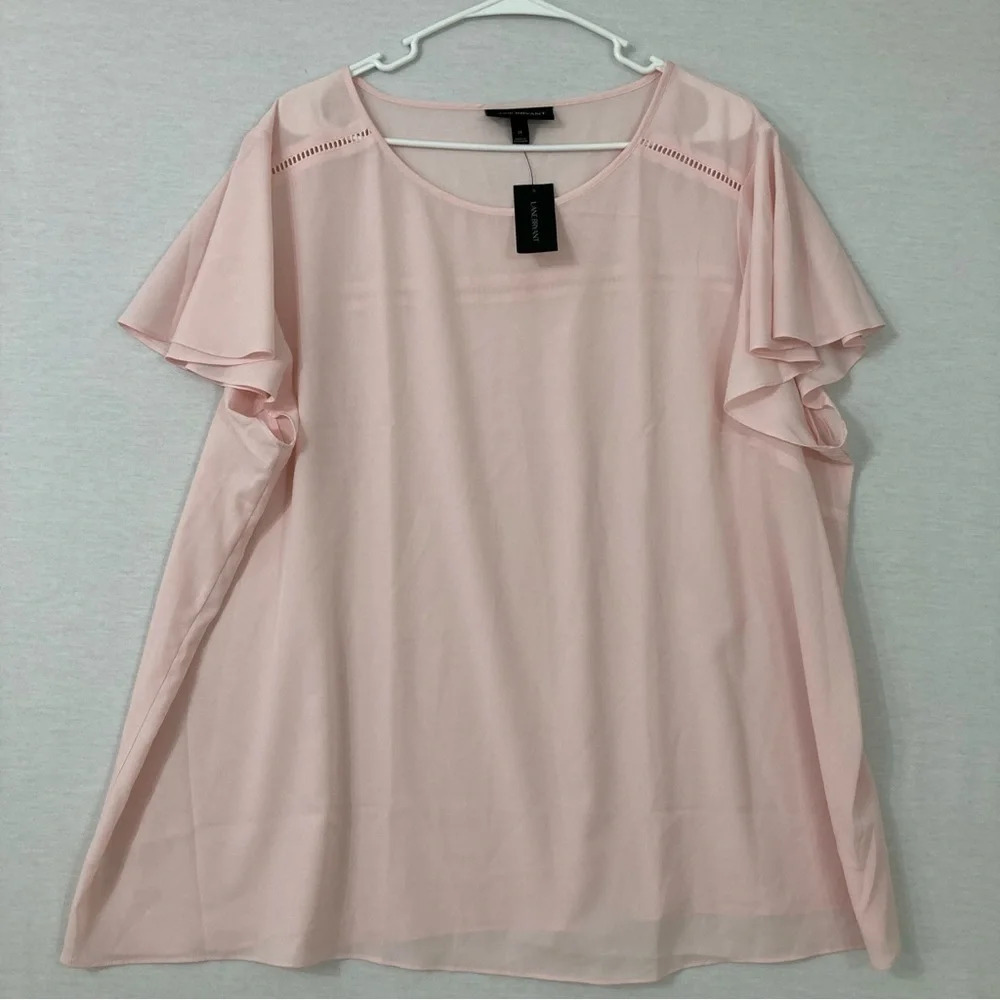 New Lane Bryant Light Pink Round Neck Ruffle Sleeve Lightweight Blouse size 24
